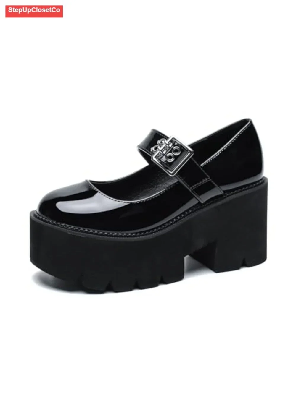 Women's Platform Mary Jane Heels Chunky Lug Sole PU Pumps